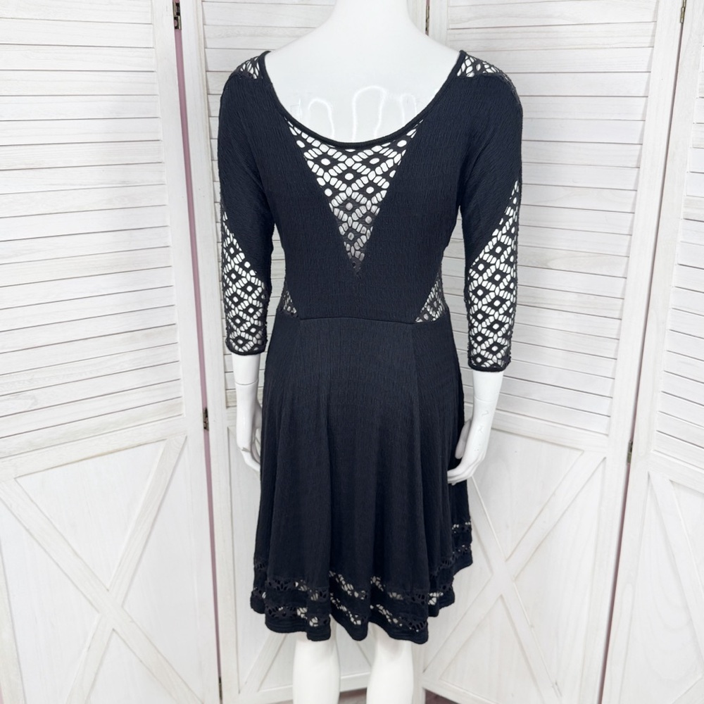 Free People To The Point Lace Cutouts Stretch Skater Dress Black‎ Small Gothic - Picture 5 of 14